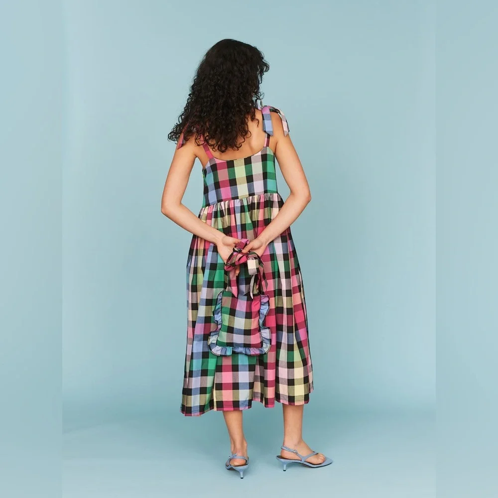Lazy Oaf Checkmate Bow Strap Dress Rainbow Checkered L NWT Sold Out - Picture 4 of 15